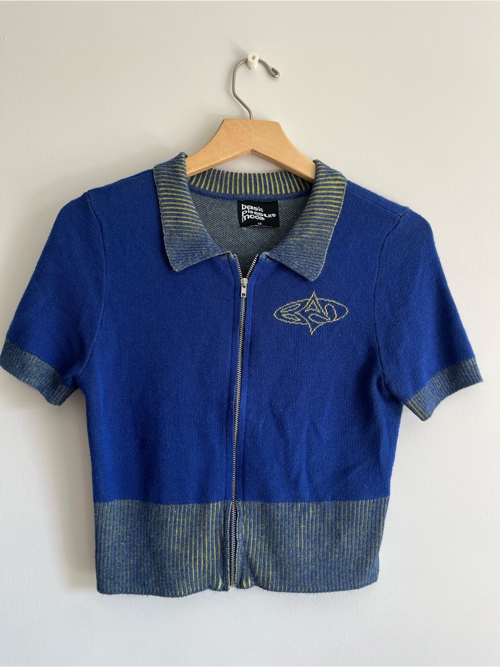 Basic Pleasure Mode Blue knit Zip up Polo top